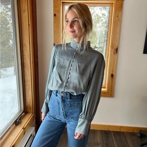 Zara satin blue button down blouse